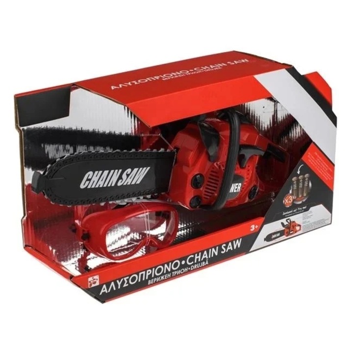 Jucarie drujba cu lant, Welora, cu sunete realiste, buton pornire-oprire, 39x11x23cm, negru-rosu