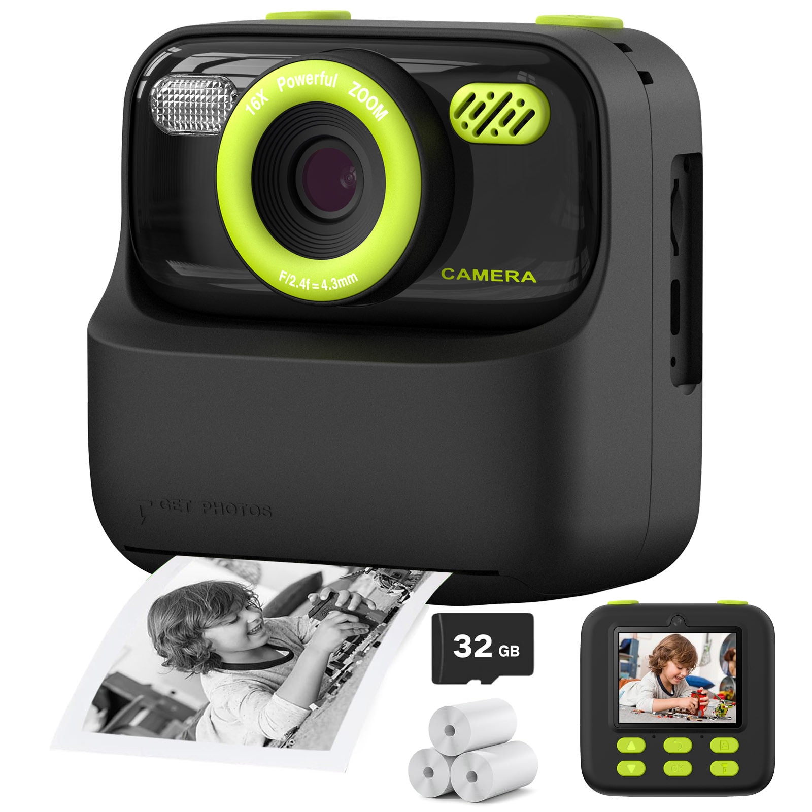 Aparat Foto Instant Copii, Ecran de 2.4 inch, Camera duala, Camera cu ...