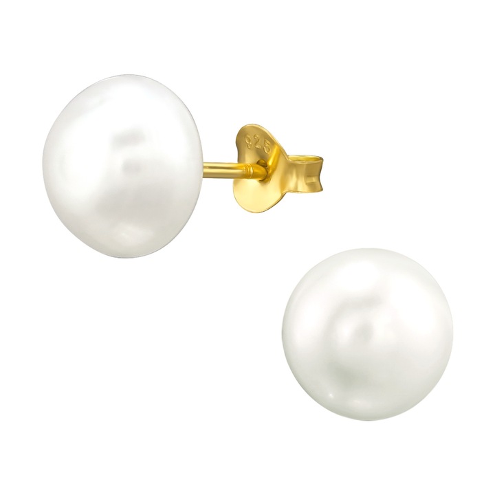 Cercei argint 925 placat cu aur 24K sI Perla de apa dulce 10mm Sophia Collection