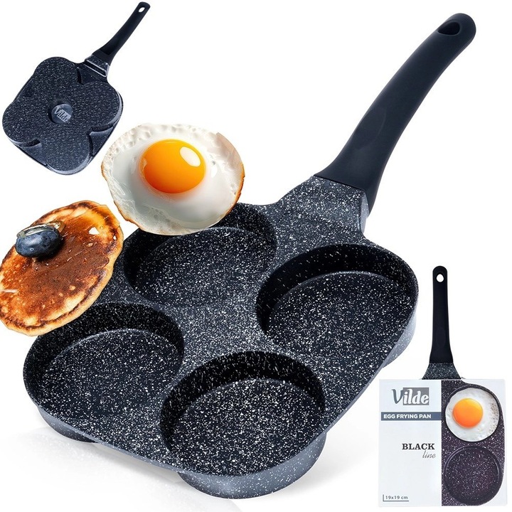 Tigaie neaderenta pentru oua, VILDE, 4 forme, neagra, 36,5x19cm