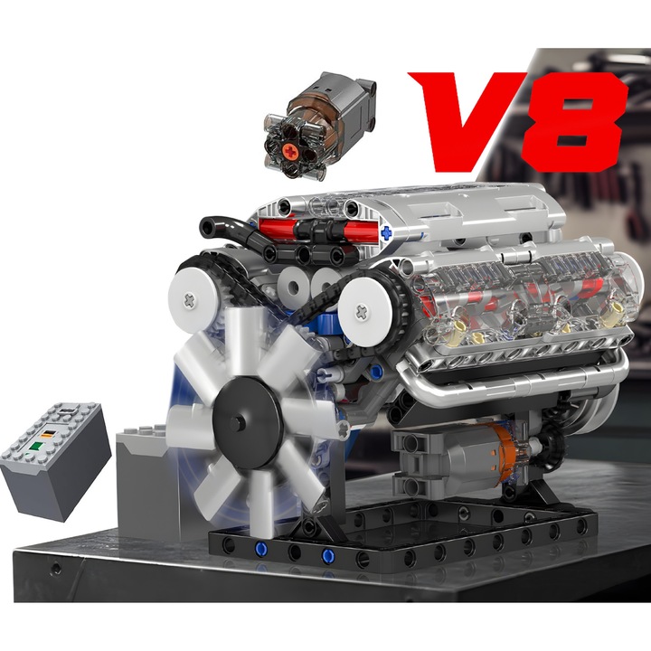 Építőkészlet, Excitat®, V8-as motor építőkészlet, 2 darabos motorkészlet, 535 darabos, 10 éves kortól