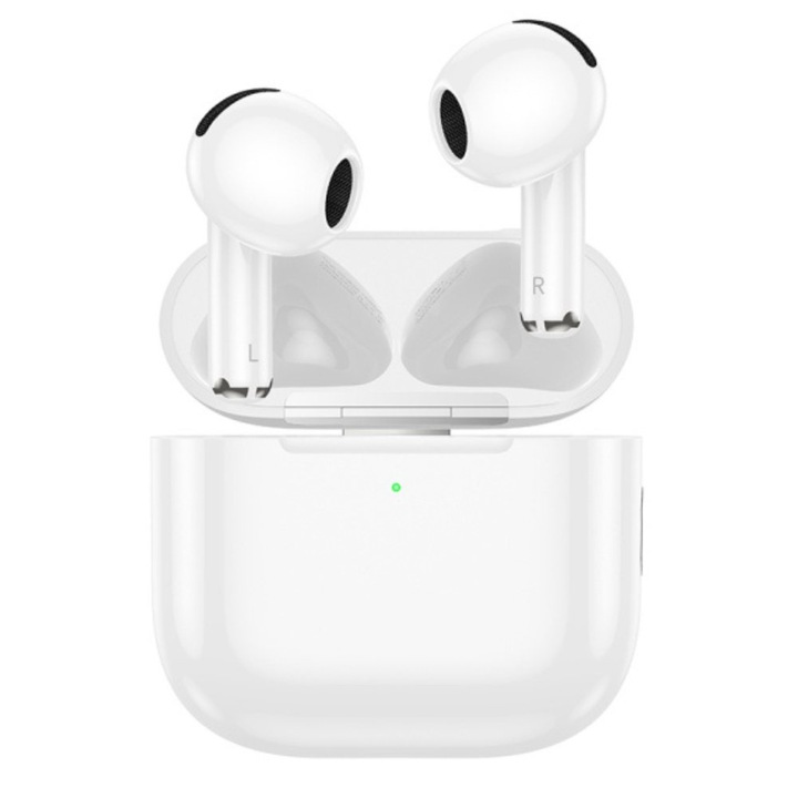 Безжични слушалки Ear Buds 4, DigikalaX®, тип Airpods, Bluetooth 5.4, аудио слушалки, безжични, сензорно управление, гласов асистент, универсална съвместимост, бели