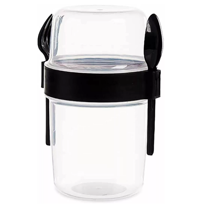 Recipient De Mancare, Openhome, 1.1 L, Inaltime 18.5 cm, Diametru 10 cm, Plastic, Cu Suport Pentru Tacamuri, Compatibil Masina De Spalat Vase, Negru