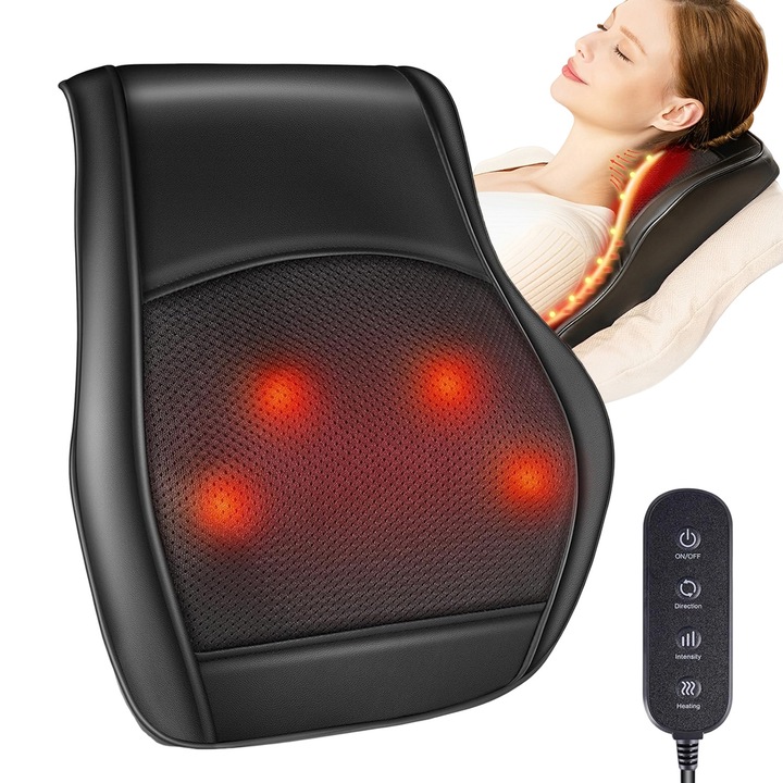 Professzionális Nyakmasszázs Készülék, BYONDSELF®, Távirányítóval, Fűtés, Kétirányú Masszázs, Nyakra, Hátra, Vállra és Lábakra Alkalmas, Fekete