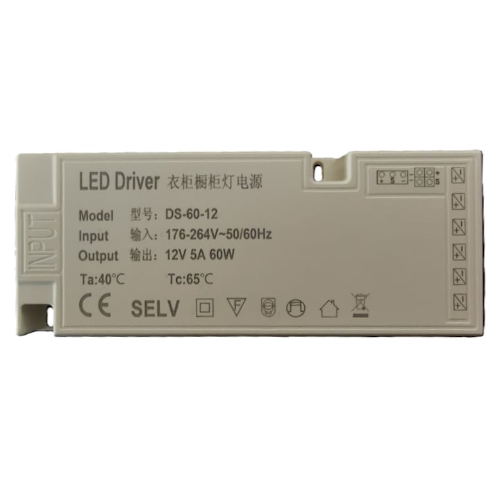 Sursa de alimentare pentru module/aplice led mobila, 12V DC, 5A, 60W, DS-60-12