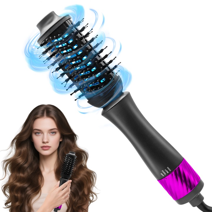 Perie de Par Electrica, BYONDSELF®, 1200 W, 4 in 1, cu Uscator de Par, Uscare si Coafare la 360°, 3 Setari de Temperatura cu Aer Cald si Rece, pentru Adaugarea de Volum, Potrivita pentru Orice Lungime si Tip de Par