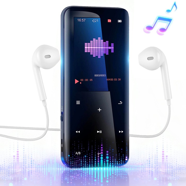 Player MP3, BYONDSELF®, Cu Difuzor HD, 560 mAh, 2.4 Inch, Memorie Interna de 32 GB, Cu Bluetooth, Radio FM, E-Book, Dictafon, Include Casti, Negru