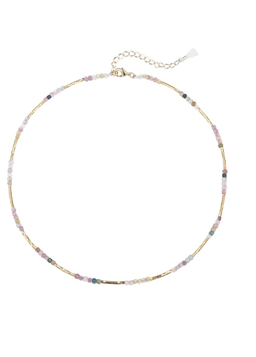 Colier Boho Turmalina multicolora, Ezera, alama placata cu aur, 38+5cm