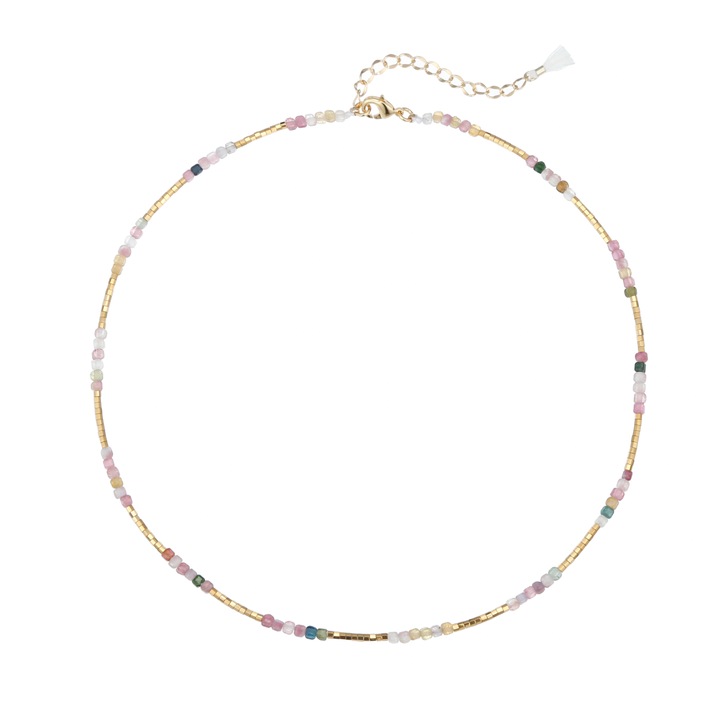 Colier Boho Turmalina multicolora, Ezera, alama placata cu aur