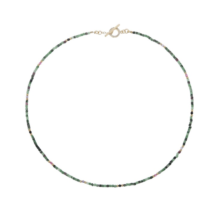 Colier Choker Ezera, din cristale de Rubin Zoisit Valer, cupru placat cu aur