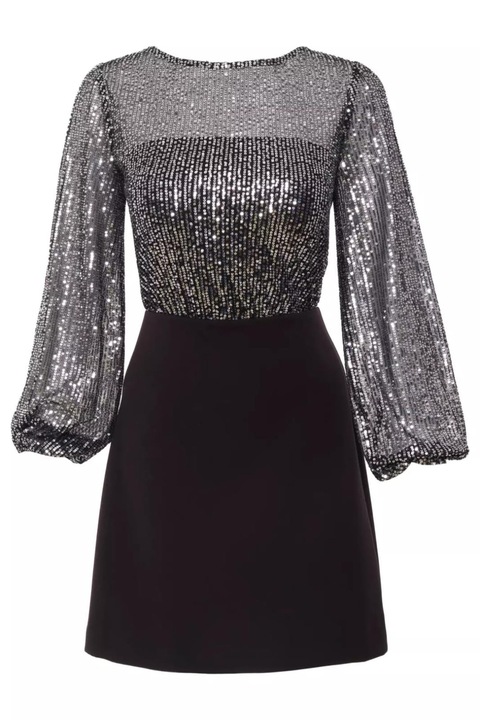 Rochie eleganta cu paiete, scurta, tip A, Negru/Argintiu, 36
