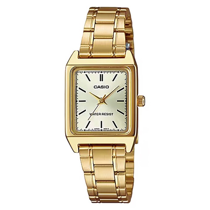 Ceas Dama Casio LTP-V007G-9EUDF, mecanism quartz, carcasa aurie, bratara aurie, 21x32mm