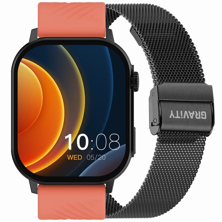 Smartwatch Gravity GT15-3, 2.04 inch, IP67, rosu, cu bratara neagra