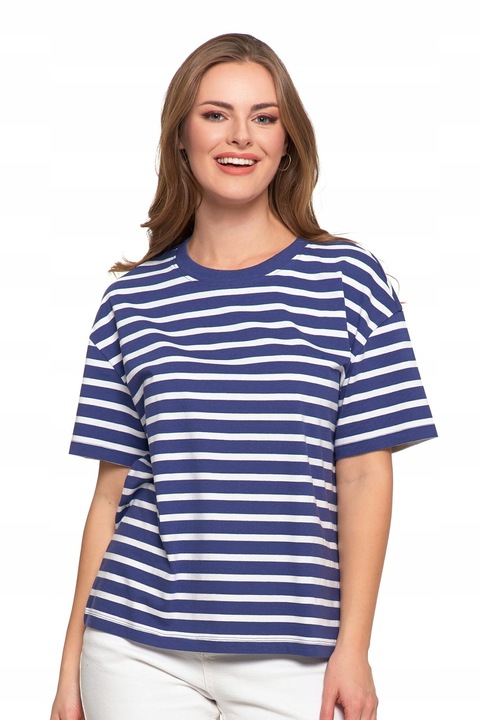 Női póló, pamut, Moraj, kék, csíkos, S INTL