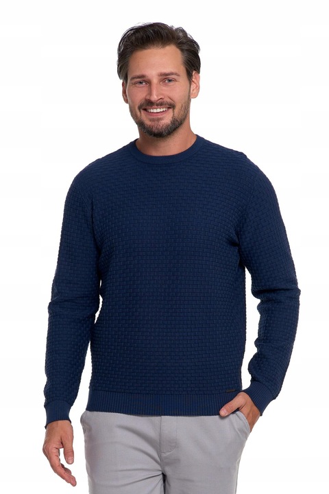 Pulover barbati, Moraj, elegant, texturat, bumbac, bleumarin