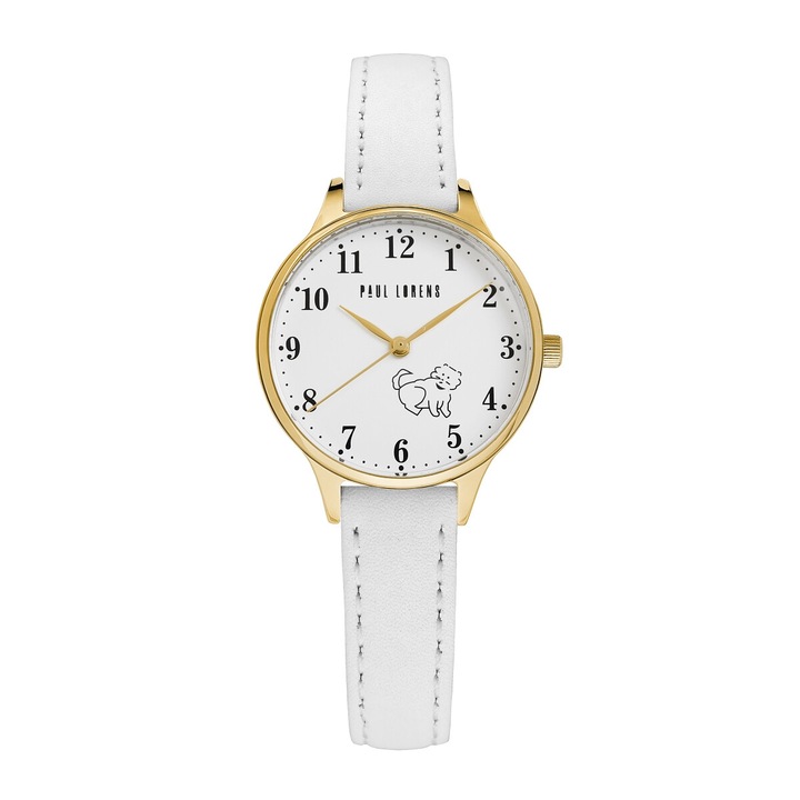 Детски ръчен часовник Paul Lorens, модел Piesek PL12491A2-3C2-2, със златен корпус, каишка от естествена кожа, комплект с кутия.