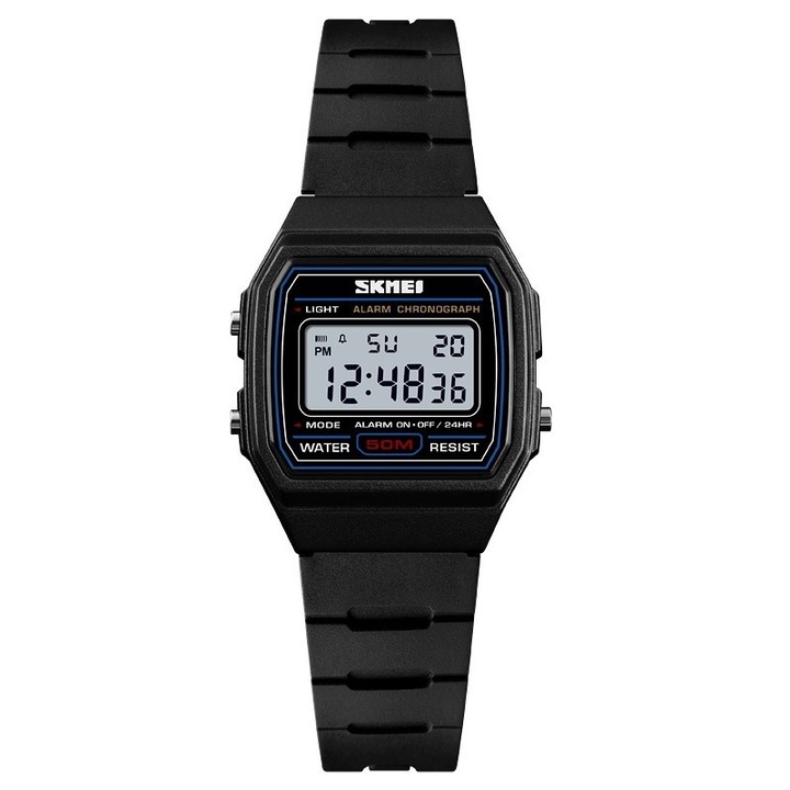 Ceas Dama Skmei 1460BK, digital, negru, cu iluminare LED, set cu cutie