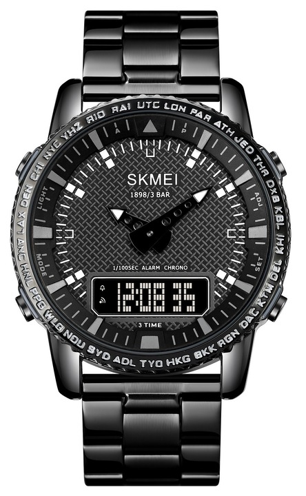 Мъжки часовник Skmei 1898BKBK, черен, кварцов механизъм, комплект с кутия