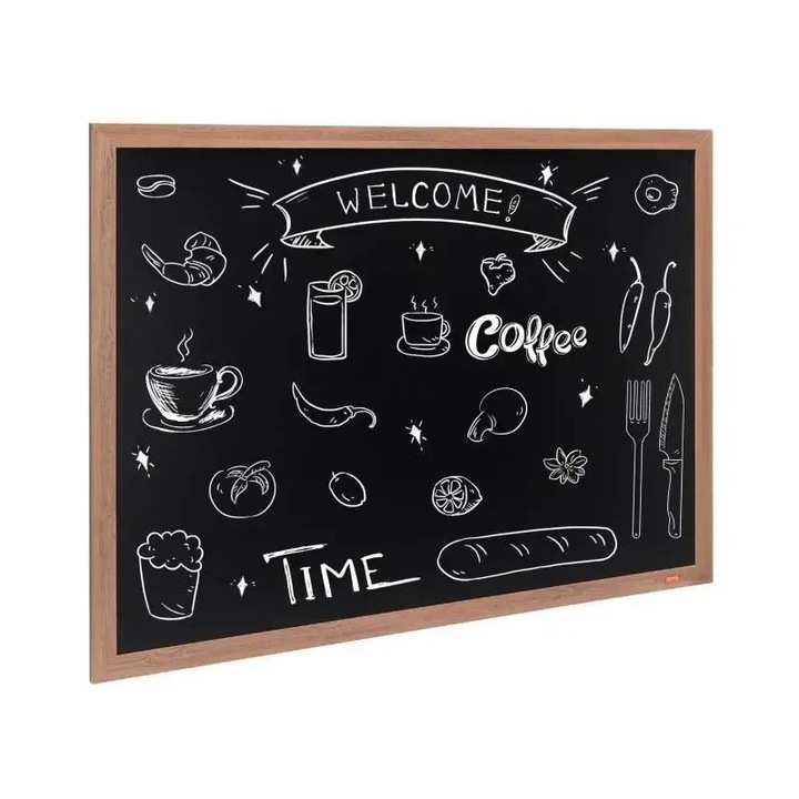 Mágneses tábla, 89x117 cm, rusztikus fa keret, sokoldalú felhasználás, barna/fekete