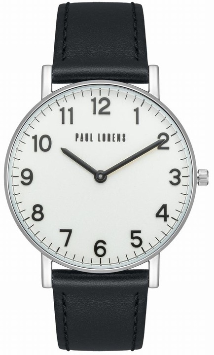 Мъжки часовник Paul Lorens PL11989A5-3A1, кварцов механизъм, корпус от неръждаема стомана, каишка от естествена кожа, сребрист цвят, размери 40х36х8мм, комплект с кутия.