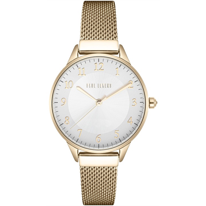 Ceas Dama Paul Lorens PL12189B-3D1, mecanism quartz, carcasa aurie, bratara mesh, 34x8.5mm, set cu cutie