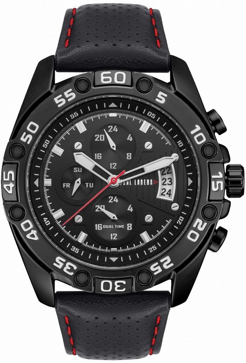 Мъжки часовник Paul Lorens PL8754A5-1A3, черна кожена каишка, черен корпус и циферблат, пълен комплект с кутия