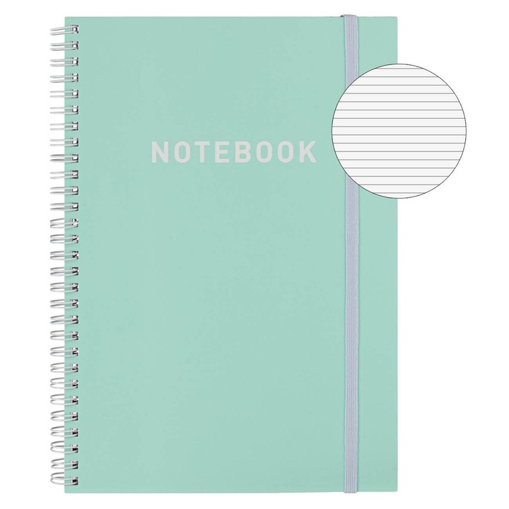 B5 notebook elasztikus spirállal és 2 témával menta zöld - 80F