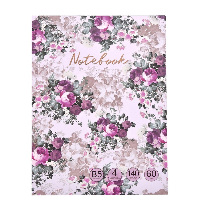 Notebook B5 Pink Flowers 4 témával - 140F