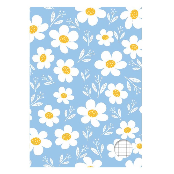 Ученически тетрадка по математика а4, синя с маргаритки - 80 листа