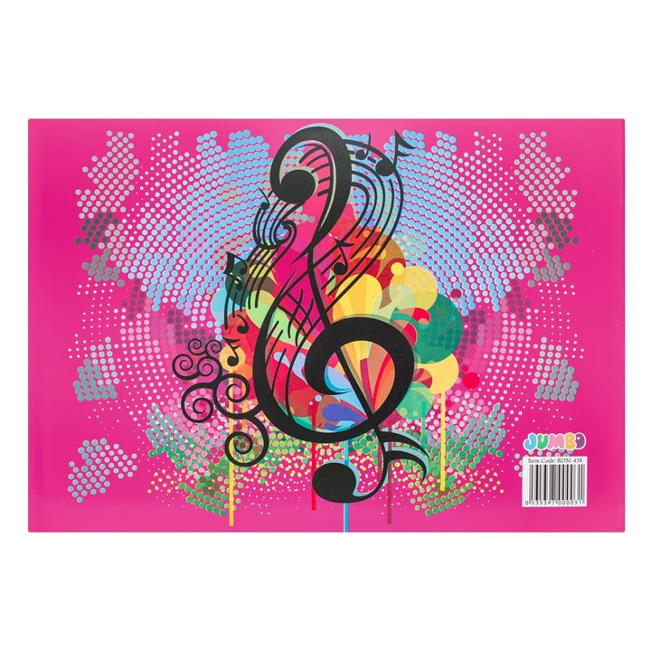 Caiet de muzica roz cu note muzicale, 24 file, 16.7x23.7cm