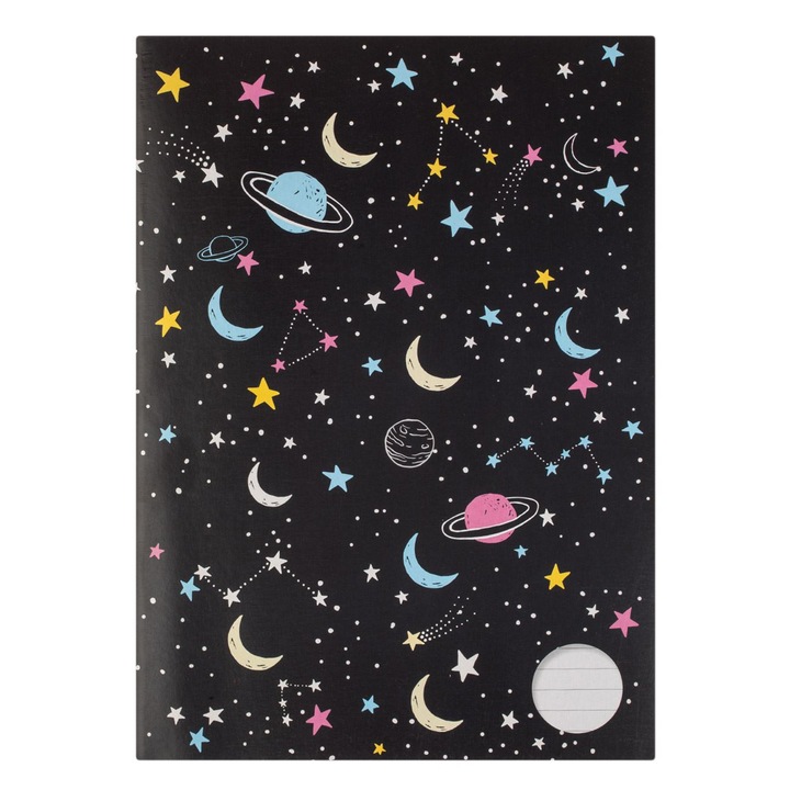 Ученически тетрадка А4 с черна корица и лунен мотив - 100 листа