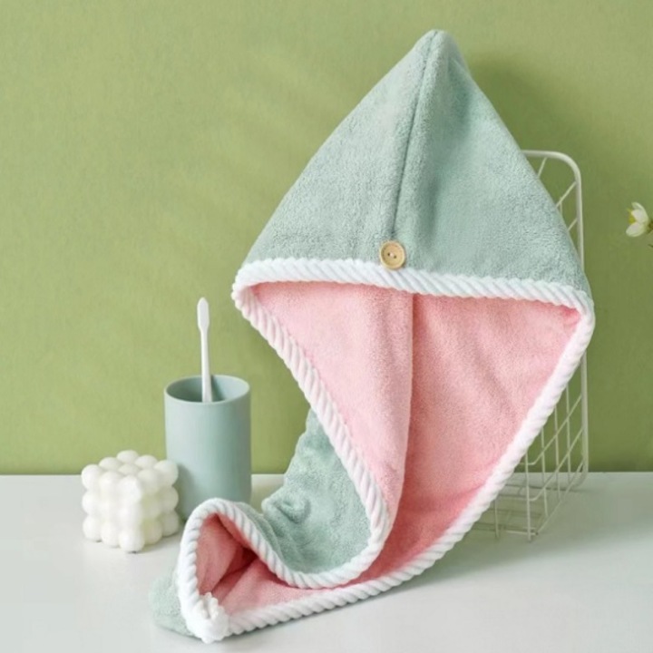 Кърпа тюрбан с копче за бързо изсушаване на косата, микрофибър, 60 х 24 см, зелена, coshop®