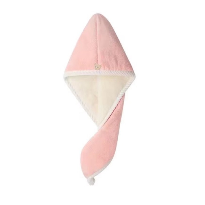 Кърпа тюрбан с копче за бързо изсушаване на косата, микрофибър, 60 х 24 см, розова, coshop®