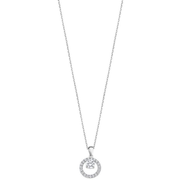 Colier LOTUS SILVER, 42cm, argint cu pandantiv rotund, cristale stralucitoare