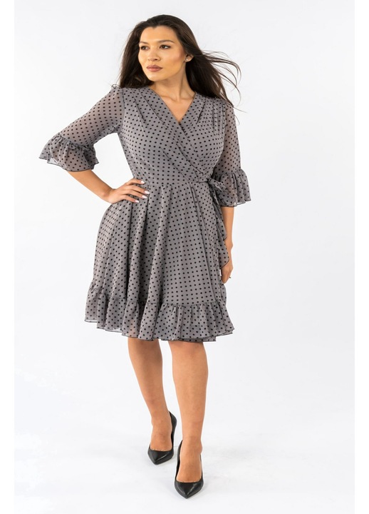 Rochie Gri cu Buline Negre Claudia, Gri