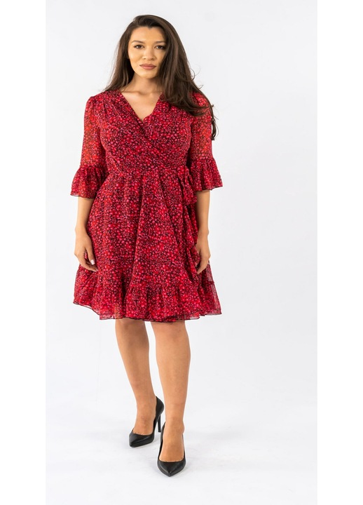 Червена рокля с принт на Claudia, Червен