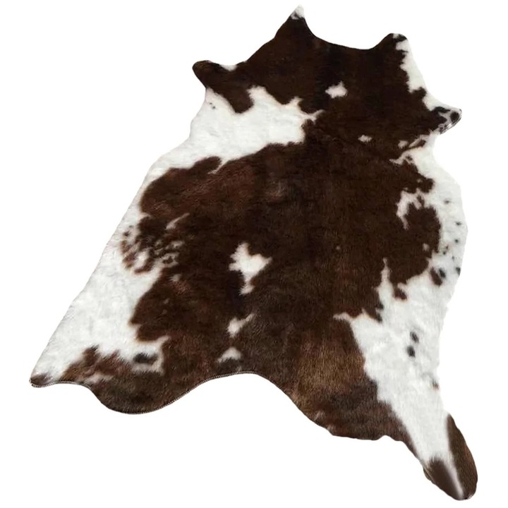 Covor cu imprimeu vacă, imitatie piele, 110x84x1.5cm, alb/maro