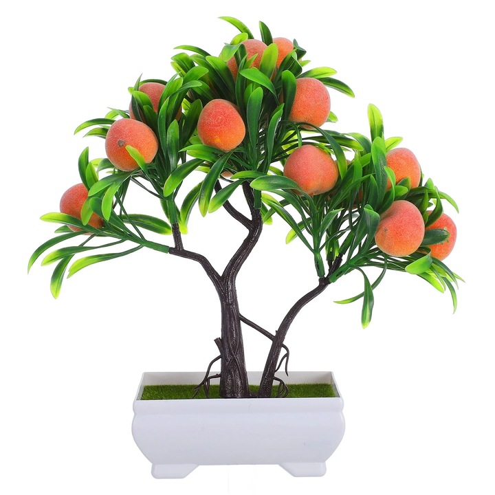 Planta artificiala bonsai piersica, decorativa, multicolor, 25x24x18cm