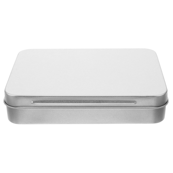 YANYXR téglalap alakú fém doboz, fedéllel, 11.5x8.5x2.2cm, ezüst