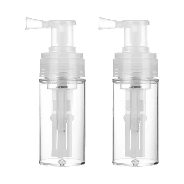 Sticla spray transparenta pentru pudra, 14.80x4.80x4.80cm, material PET, set accesorii tuns si vopsit