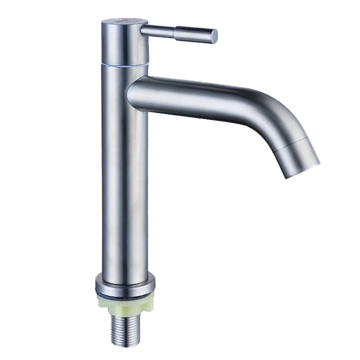 Baterie sanitara argintie din inox, 22x14x3cm, design modern, pentru baie sau bucatarie