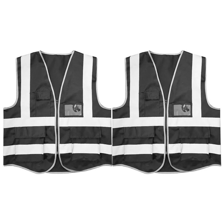 Vesta de siguranta reflectorizanta, neagra, cu benzi reflectorizante, dimensiuni 68x58x0.1cm