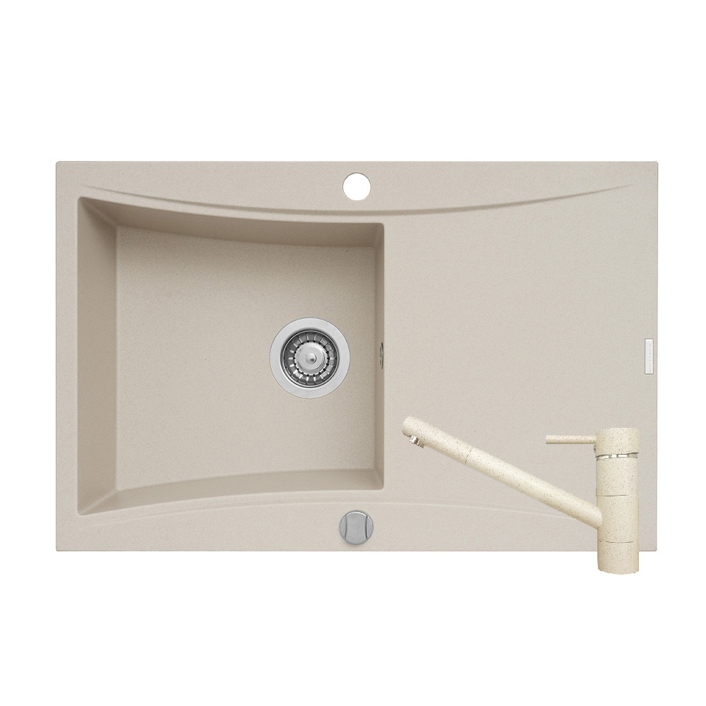 Set Pyramis chiuveta SOFTLINE si baterie TRONTO, 790x510mm, 1 cuve si 1 picurator, adancime 180mm, reversibila, finisaj granit bej