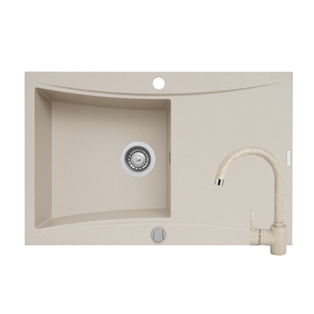 Set Pyramis chiuveta SOFTLINE si baterie ADRIA, 790x510mm, 1 cuve si 1 picurator, adancime 180mm, reversibila, finisaj granit bej