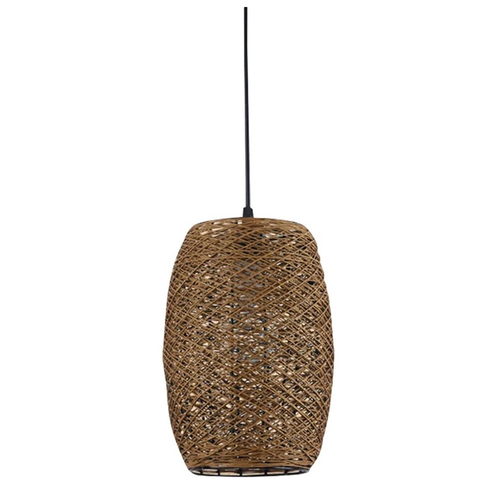 Lustra, rattan, design impletit, 25 x 15 cm, maro/negru