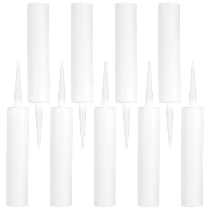 Set 9 tuburi de etansare, plastic reutilizabil, alb, 33x4.6x4.6cm