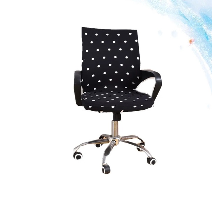 Husa scaun birou, model cu puncte, material elastic, protectie spate si sezut, neagra, dimensiune L