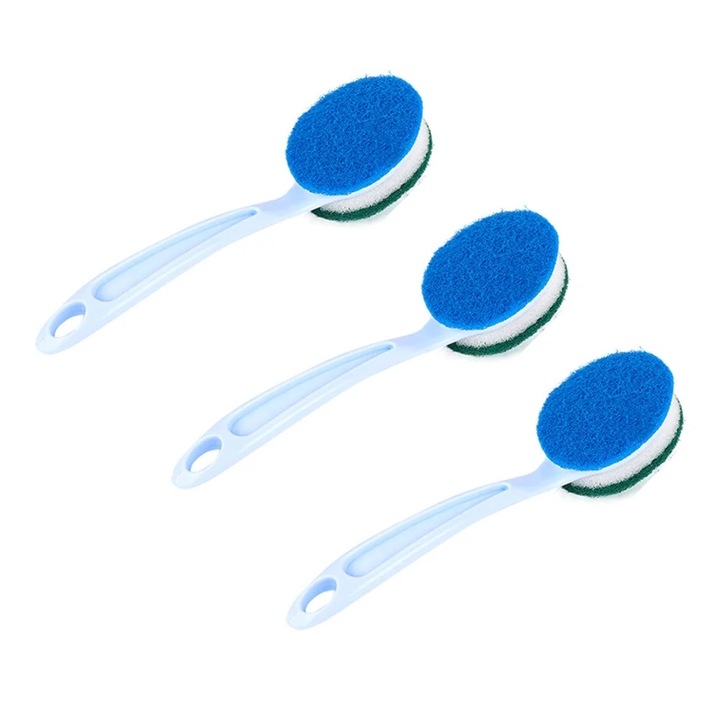 Set 3 bureti de curatare cu maner lung, multicolor, 24x6x4cm