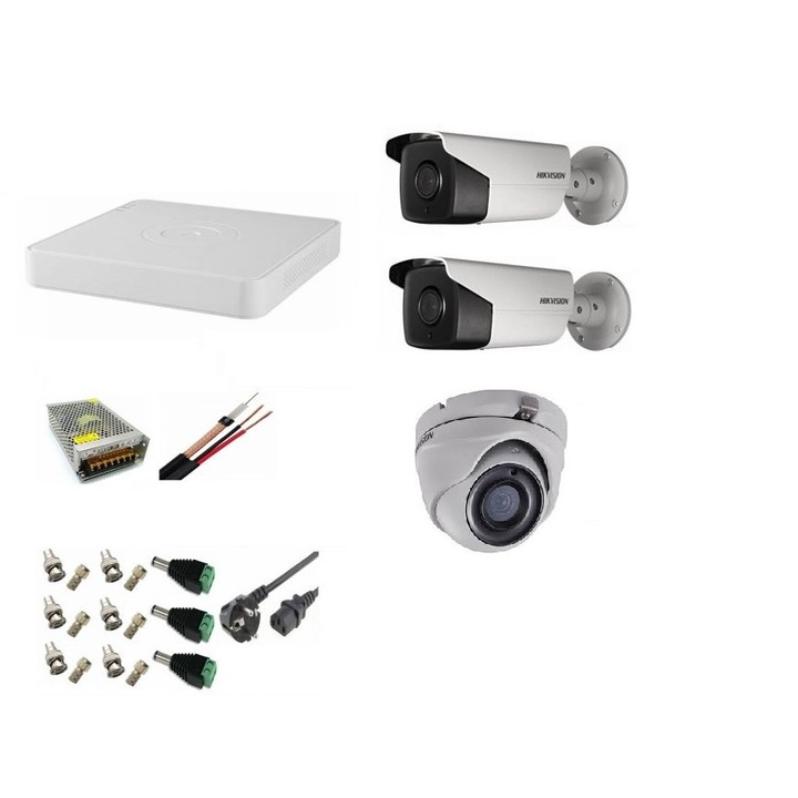 Kit supraveghere 4 mini camere, Uniview, 5MP, ColorHunter, Lumina Alba 20 m, Vedere color pe timp de noapte, DVR 4 canale, Vizualizare de pe telefon, Alb