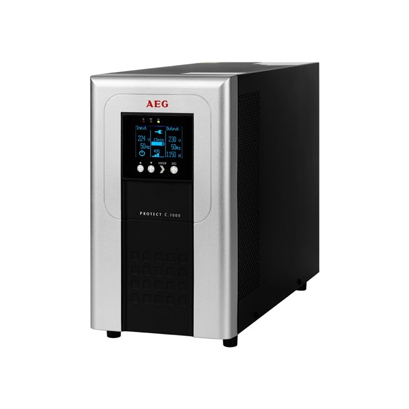 UPS AEG Protect C 3000VA / 2400W, Online Dubla Conversie, Afisaj LCD, intrare 110-300V, Repornire automata, Management, RS232, USB, EPO, ECO Mode